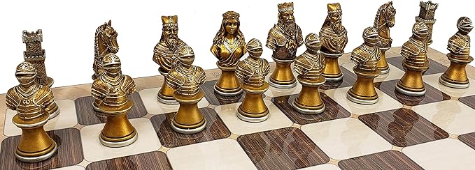 Medieval Times Crusades Knight Chess Men Set Gold &amp Silver Busts - NO Board
