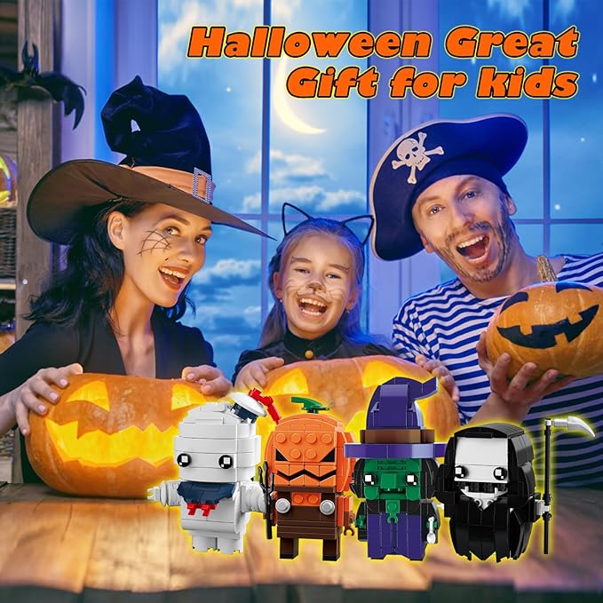 Halloween Pumpkin Ghost Witch Devil Building Blocks Kit for Kids Halloween Bricks Figures Set Toys Gifts for Kids Party Favors Goodie Bags Stuffers Easter Basket Stuffers Boys Girls 6 up