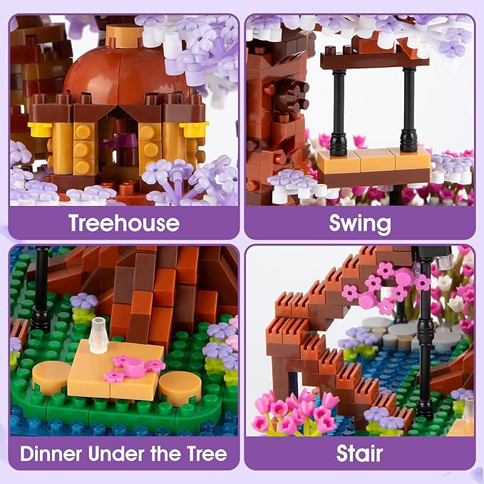 HIGH GODO Cherry Blossom Bonsai Tree Micro Building Set Japanese Sakura Tree House Model Sets Flowers House Mini Bricks Building Kit Creative Toys for Teens Adults 14+ (2200PCS)