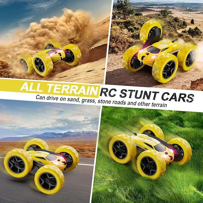 Remote Control CarRC Car Toys for 6-12 Year Old Boys Off Road RC Stunt Car 4WD 360° Rotating Remote Control Car for Kids Boys Girls Gifts for Birthday Christmas Yellow