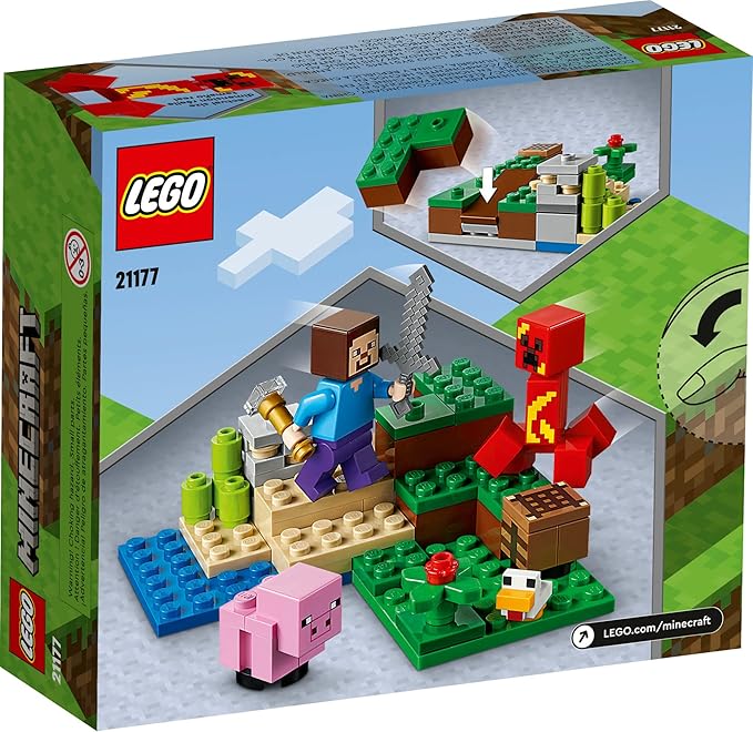 LEGO Minecraft The Creeper Ambush Building Toy 21177 Pretend Play Zombie Battle Gift for Kids Boys and Girls Age 7+ Years Old Ore Mining and Animal Care with Steve Baby Pig &amp Chicken Minifigu