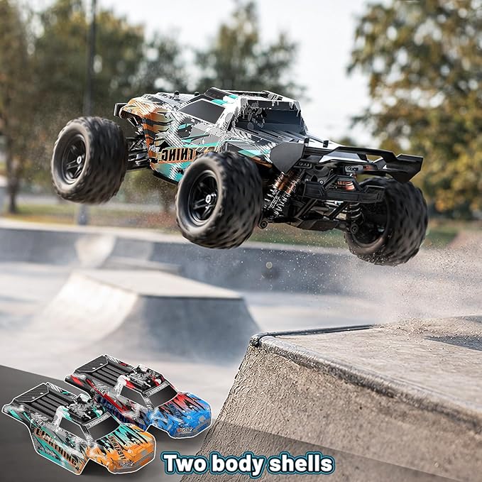 RC Cars 1:18 4WD High Speed Off-Road RC Truck 40 KM/H Remote Control Car with Waterproof ESC 2 Rechargeable 7.4V 1300mAh Batteries Dual Body Shells for Adults &amp Kids Great Gifts for Outdoor F