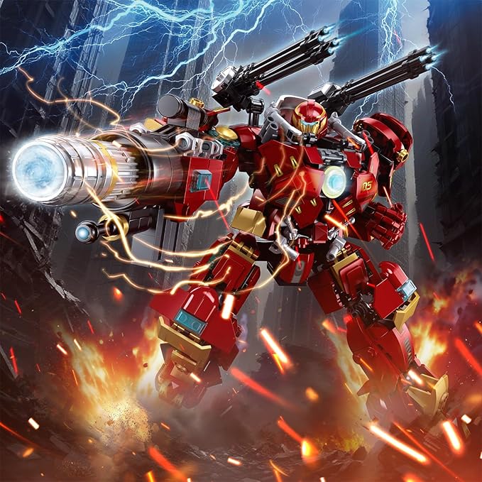 Mech Robot Transforming Building Blocks Set for Adults Red City Protector Mecha Model Action Figures Cool Creative Robots STEM Toys Gift for Teens Boys 588 Pieces