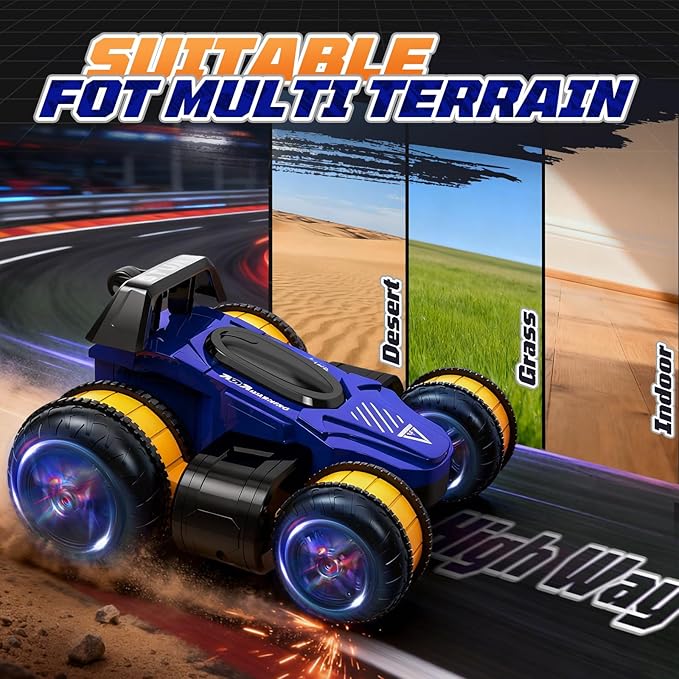 RC Stunt High Speed Remote Control Car 25km/h 360°Rotating RC Drift Car with Lights Blue 2.4 GHz Upright Walking 4WD Toy Cars for Kids Age 4-8 8-16 Boys Girls Christmas Birthday Gifts