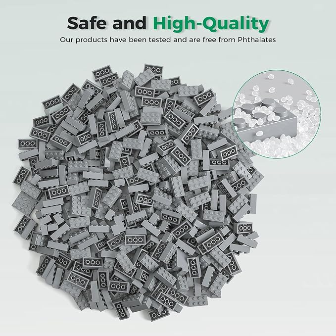 500 Piece Classic Building Bricks and 1 Gray Baseplate 2x4 Bricks Bulk Creative Building Toys Blocks Bulk for Kids Ages 6+ Light Gray(Samll Bricks 1.25x0.62x0.47 in)