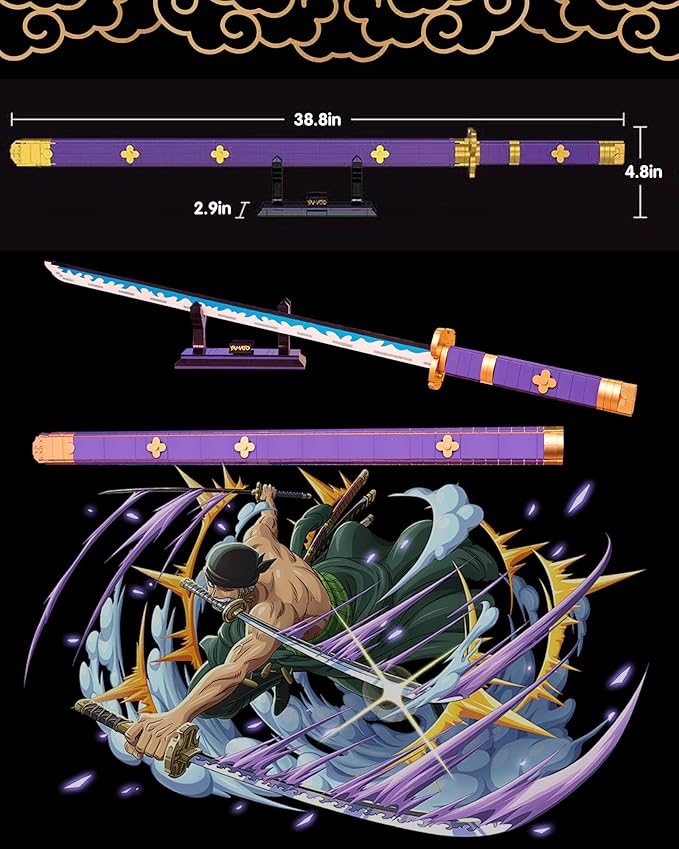 39in Sword Building Block Sets Compatible with Lego Set 936PCS Roronoa Zoro Yamato Samurial Sword with Scabbard and Stand for Boys Adults 8 9 10 11 12 13 14