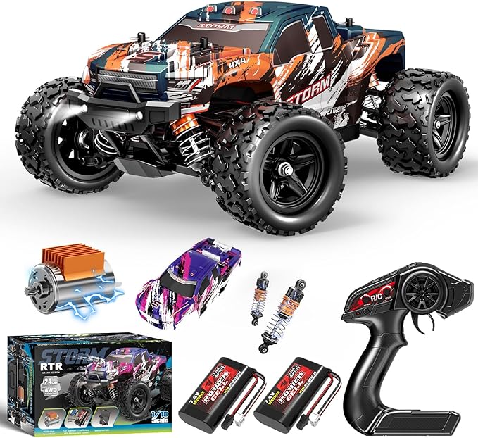YESHIN 1:18 Scale All Terrain RC Car 40 KPH High Speed 4WD Electric Vehicle with 2.4 GHz Remote Control 4X4 Waterproof Off-Road Truck with Two Rechargeable Batteries Two Shells