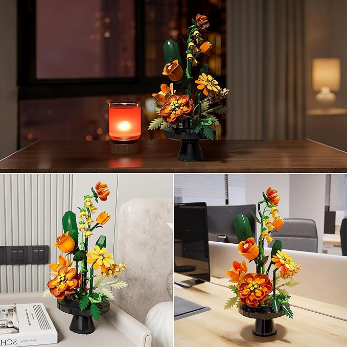 Flower Bouquet Building Blocks Set Artificial Flowers Toys Botanical Collection DIY Unique Home&ampOffice Bonsai Decoration Adults Teen Girls for BirthdayChristmas Holiday
