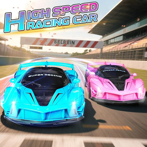 2 Pack Pink Blue Remote Control Car Toys for Kids Boys Girls Rc Cars Toy Vehicle with Headlight &amp Controller Rc Racing Car for Boys Girls Age 3 4 5 6 7 8 Birthday (Blue+Pink)