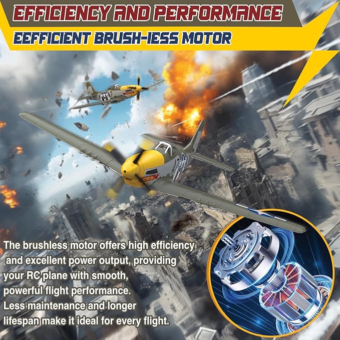 LEAMBE Brushless 4 Channel RC Plane Ready to Fly Aerobatic Aircraft Easy Control for Beginners P51 Mustang RC Airplane for Adults Green