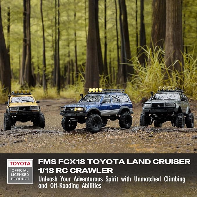 FCX18 FMS RC Crawler Toyota Cruiser 1/18 LC80 Offroad Trucks 4X4 RC Rock Crawler with Portal Axles LED Lights for Adults (Grey)