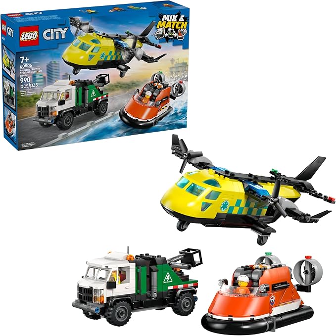 LEGO City Airplane Service Truck &amp Hovercraft Remix Building Toy for Kids - Mix &amp Match Emergency Vehicle &amp Truck Toys for Pretend Play - Gift Idea for Boys &amp Girls Ages 7+ - 60505