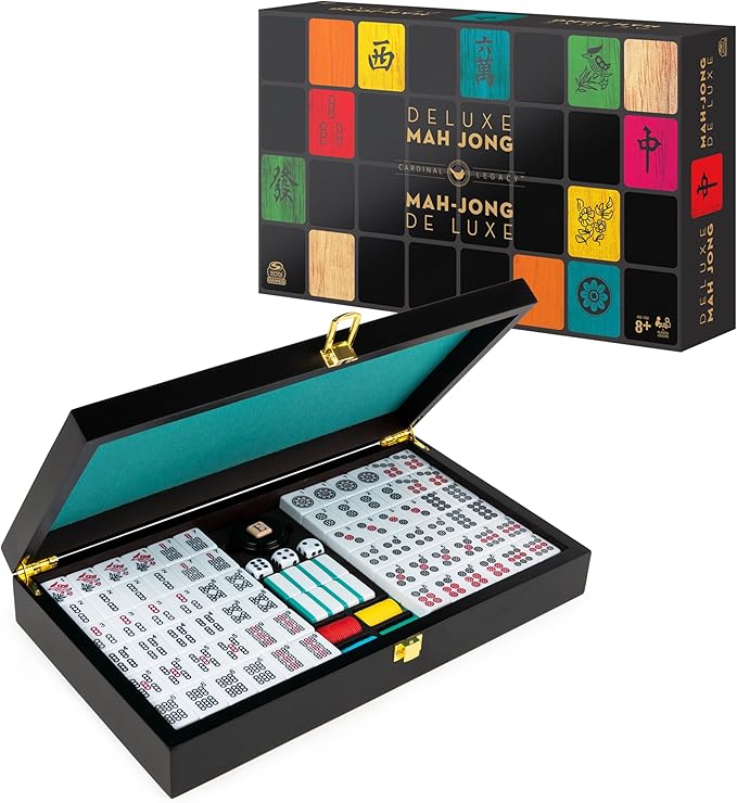 Spin Master Games Legacy Deluxe Mah Jong Classic Game with Two-Toned Tiles and Lined Wood Storage Case Family Game for 4 Players Ages 8 and up