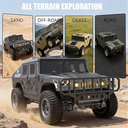 2.4GHz All Terrain RC Military Truck 4WD Remote Control Car Off Road Waterproof with Headlights Turn Signal Lights and Rechargeable Batteries Vehicle Toy Gifts for Adults Kids Age 8+ (Green)
