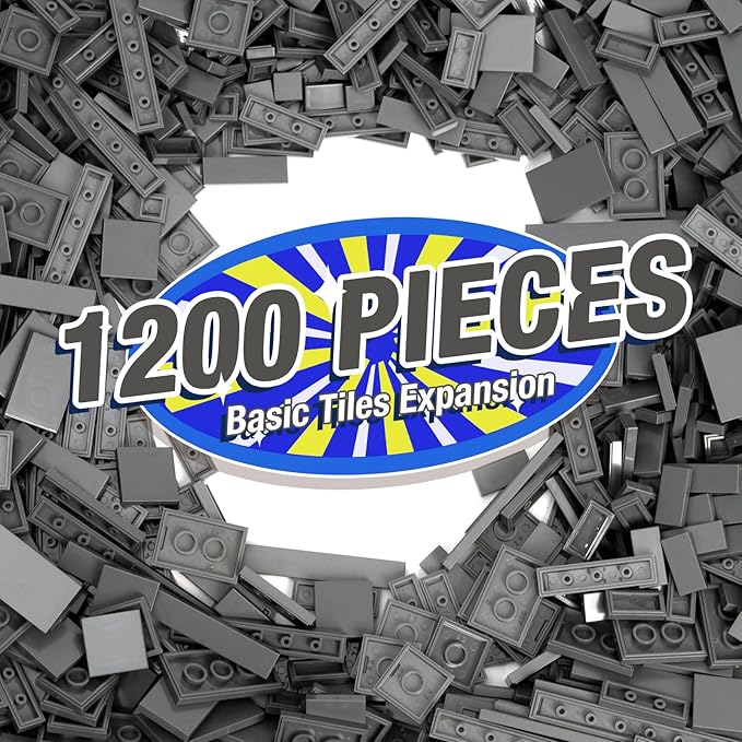 1200 Pieces Flat Pieces 9 Sizes Classic Moc Parts and Pieces Tiles Expansion Set - Compatible with All Major Brands Building Bricks Bulks for Smooth Surface Dark Grey