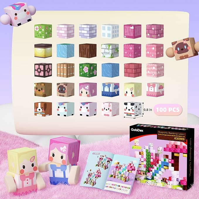 GobiDex 100PCS Magnetic Blocks Kid Building Toys for 3+ Years Old Girls Upgraded STEM Sensory Gifts for Princess Kids Magnets Game for Toddler