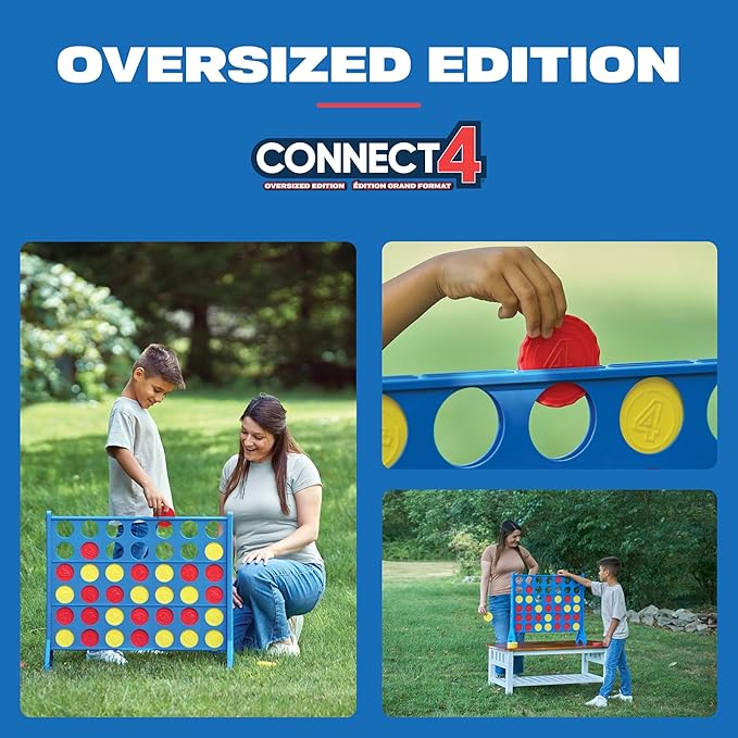 Connect 4 Oversized Edition Game - Giant Classic Four-in-a-Row Family Fun - Indoor &amp Outdoor Strategy Board Games for Adults &amp Kids - 42-Count Colorful Discs - Quick Assembly &amp Slide Relea