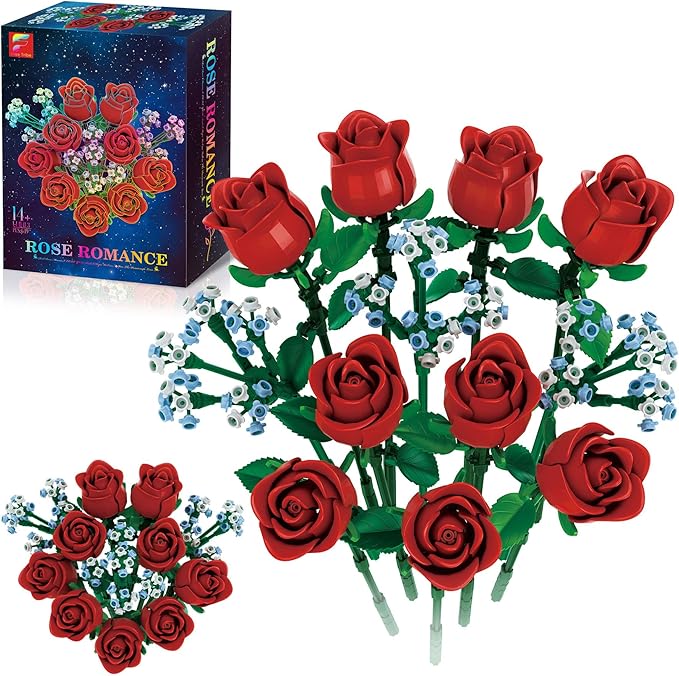 Red Rose Bouquet Building Set 649 PCS 9 Red Roses Compatible with Lego DIY Artificial Flowers Building Blocks Creative Home Décor &amp Gift for Halloween &amp Valentines Wedding Anniversary