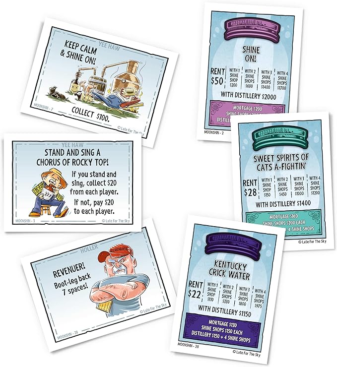 Late for The Sky Moonshine-OPOLY Board Game for Adults Party Property Trading Game 2-6 Players Opoly Drinking Theme Fast 1-Hour or Classic Play Humor Gift