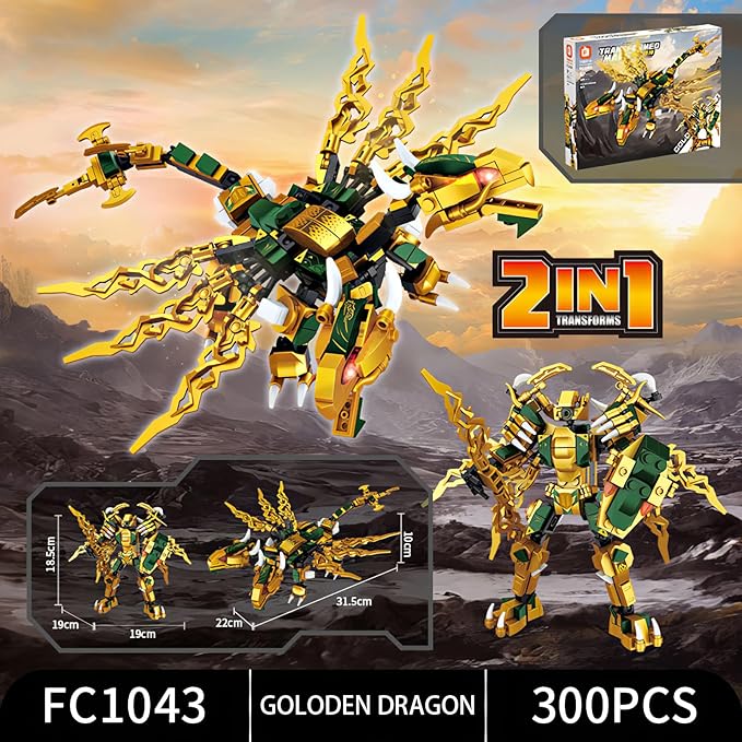 Ninja Mech Dragon Building Blocks Set 2-in-1 Transforming Robot &amp Elemental Action Figures 1222 PCS STEM Construction Toy for Kids 6-12 Birthday Gift Compatible with Major Brands (4 Elements)