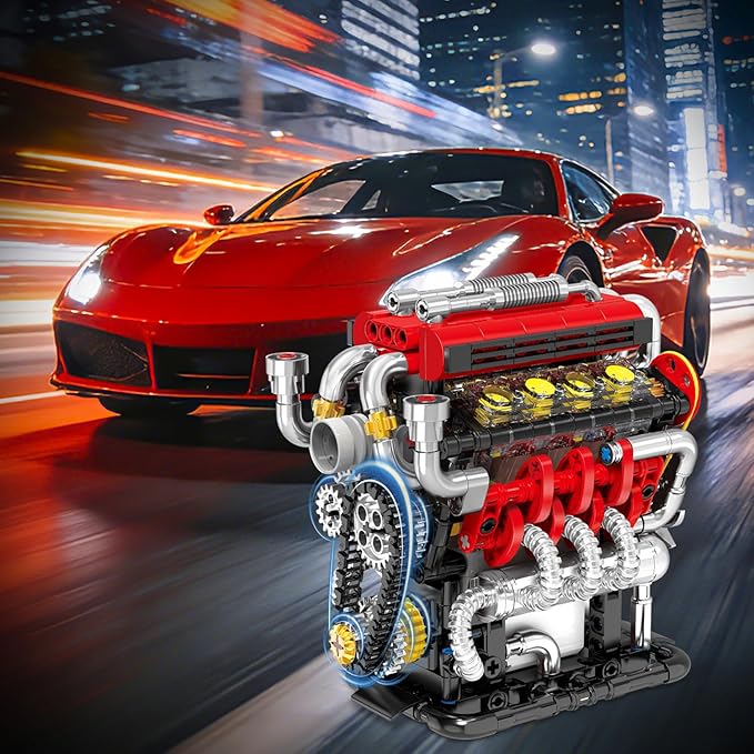 V8 Engine Building Set V8 Engine Model kit That RunBuild Your Own Mini V8 Model Engine Kit with MotorHome or Office DécorSTEM Physical Science Experiment Toy for Kids 8+ and Adults(538PCS)