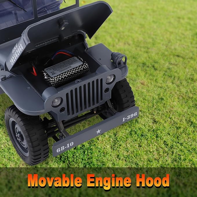 RC Crawlers 1:10 Scale D888 Willys Military Jeep 2.4Ghz 4WD Off Road Rock Crawler with Lights Removable Accessories All Terrain RC Jeep Toy for Adult Teens-Upgradable (2 Batteries)