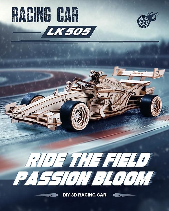ROKR 3D Wooden Puzzle 1:18 Scale Formula Racing Cars for Adults 5 Hour Build Wind up Toys Model Car Kits for Adults to Build Ideal Gift for Boys and Men