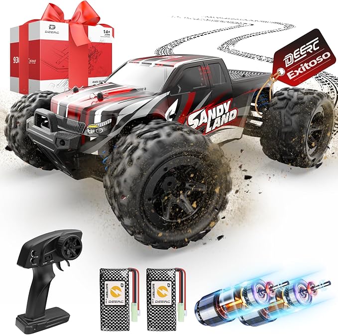 DEERC 9300E Remote Control Car High Speed RC Cars for Kids Adults 1:16 Scale 40 KM/H 4WD Off Road Monster Trucks2.4GHz All Terrain Toy Trucks with 2 Rechargeable Battery