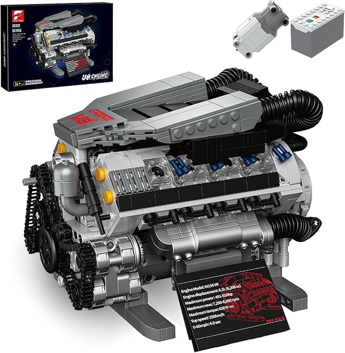 Working V8 Engine Model Building Kit Block-Compatible Physical Science Experiment STEM Toy Collectible Ornament and Creative Gift for Teens Aged 14+ and Adults(931 PCS)