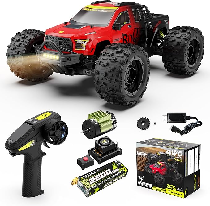 1/14 Brushless RC Cars Monster Truck RC Truck 50+ MPH 4WD Waterproof Red Ages 8+