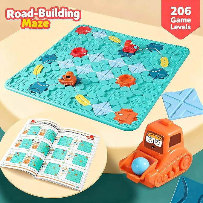Board Game Logical Road Builder Game for Kids – 206 Challenges Brain Teaser Puzzle Educational STEM Toy Compatible with Block Brands No Batteries Gift for Boys &amp Girls Ages 3 4 5 6 7 8