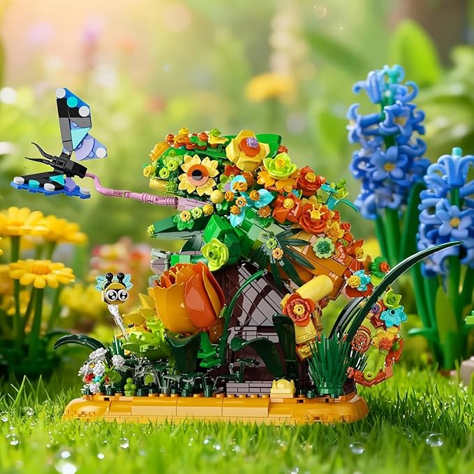 Chameleon Garden Bonsai Building Set 1092PCS Nature Inspired MOC Flowers &amp Insects STEM Kit Compatible with Lego Animal Stunning Desk Decor for Home/Office Building Blocks for Kids Adults Aged