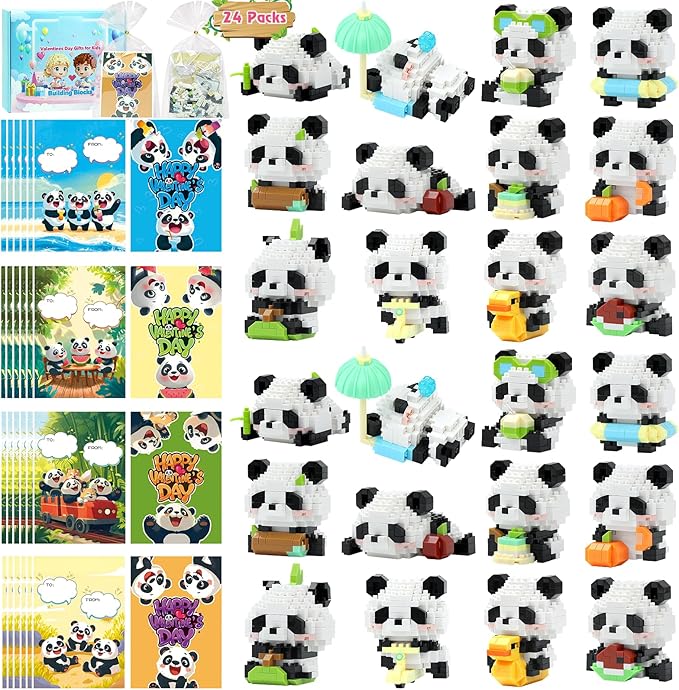 Mini Building Block Sets Animal 24 PackEaster Egg Fillers for Kids Party Favors for Kids Building Set for Goodie Bag Fillers Classroom Prizes Ages 6+ (Panda)