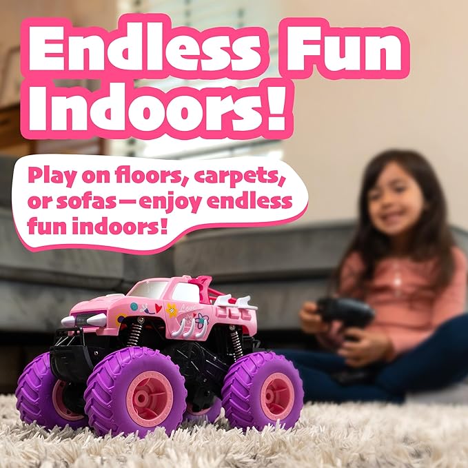 Threeking 1:16 Waterproof Pink RC Monster Truck Toys Amphibious Remote Control Car Pickup 4WD All-Terrain Toy Gift for Girls Ages 6 7 8 9 10 11 12 Durable Off-Road Fun for Indoor &amp Outdoor Play