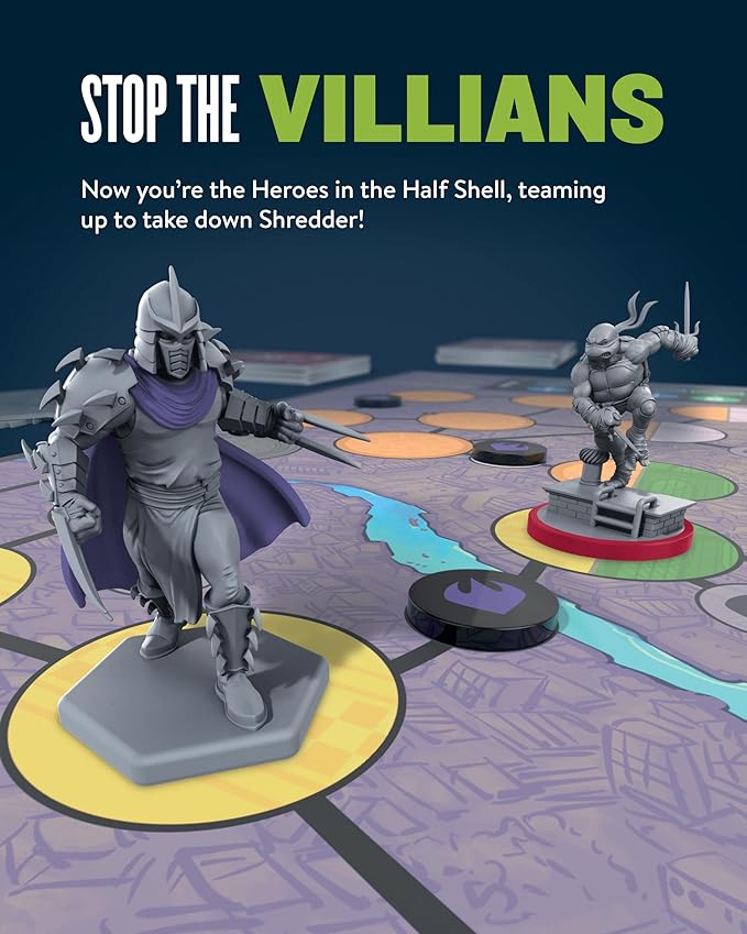 Restoration Games Unmatched Adventures Teenage Mutant Ninja Turtles - Cooperative Strategy Board Game for 1 to 4 Players - Heroes and Villains Expansion - 20-60 Min Playtime - Ages 9+