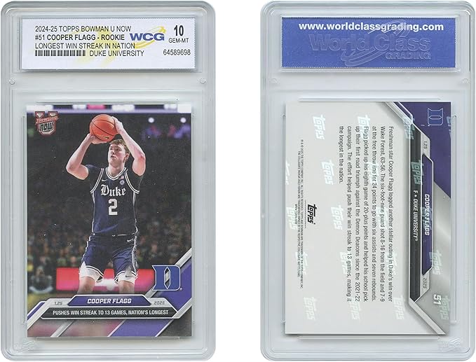 2024 Topps Cooper Flagg Rookie Card #51 Duke Longest Win Streak in Nation - Graded GEM-Mint 10