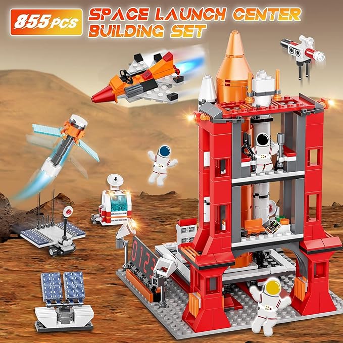 Space Exploration Shuttle Toys 12-in-1 STEM Aerospace Building Kit Toy Rocket Building Kit Toy with Launcher Astronauts Airplane Rocket Gift for 6 7 8 9 10 11 12+ Years Old 855 Pcs
