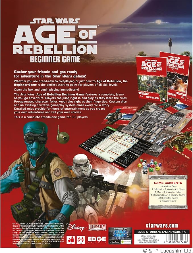 Star Wars - Age of Rebellion: Beginner Game - Dive into Galactic Adventure as a Rebel Alliance Member! Sci-Fi Roleplaying Game Ages 10+ 3-5 Players 1 Hour Playtime Made by Edge Studio