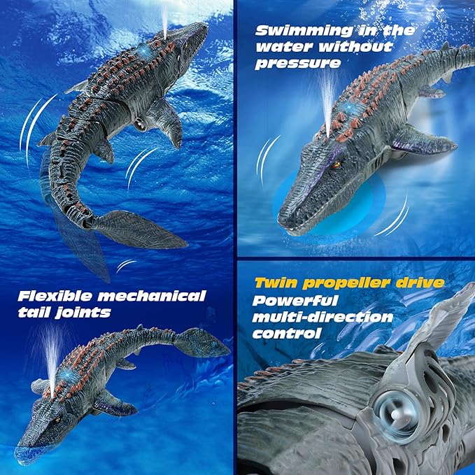 Remote Control Dinosaur Toys for Kids 3 4 5 6 7 Mosasaurus Diving Toys RC Boat with Light and Spray Water for Swimming Pool Lake Bathroom Ocean Protector Bath Toys