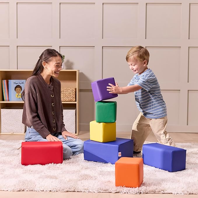 EarlyBuilder Foam Stacking Block Set Small Soft Play Assorted 7-Piece