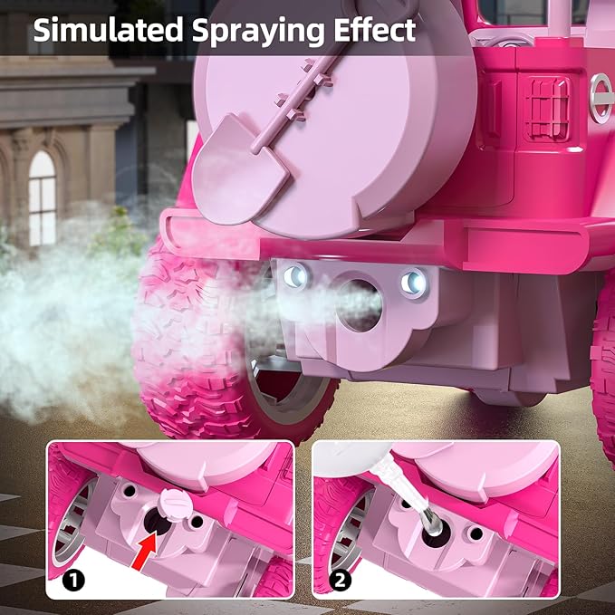 Pink Remote Control Car for Girls 4-7 2.4GHz Off-Road RC Jeep with Spray Climbing Toy for Girls Aged 3-4 5-6 7-8 9-10 Remote Control Vehicle Gift for Birthday Christmas Toys