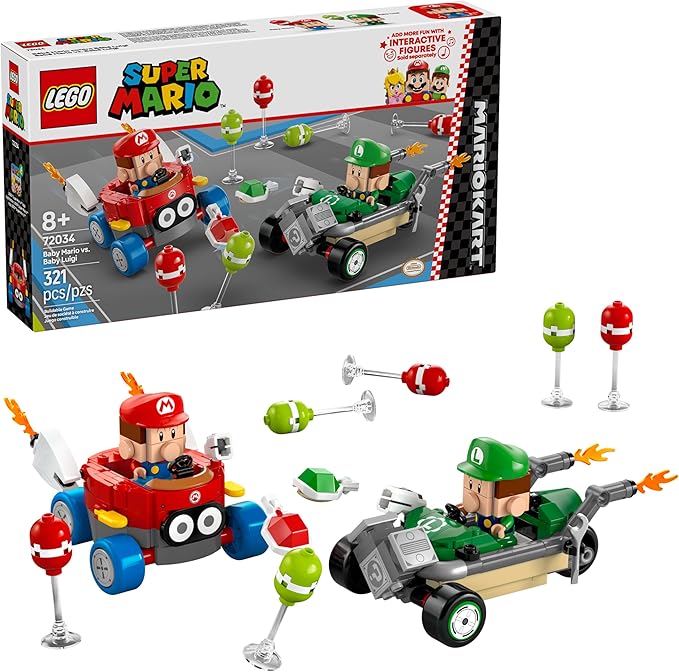 LEGO Super Mario: Mario Kart Baby Mario vs. Baby Luigi - Collectible Toy Building Set for Kids Boys and Girls Ages 8+ - Nintendo Toy for Fans - Gift Idea for Birthdays - 72034