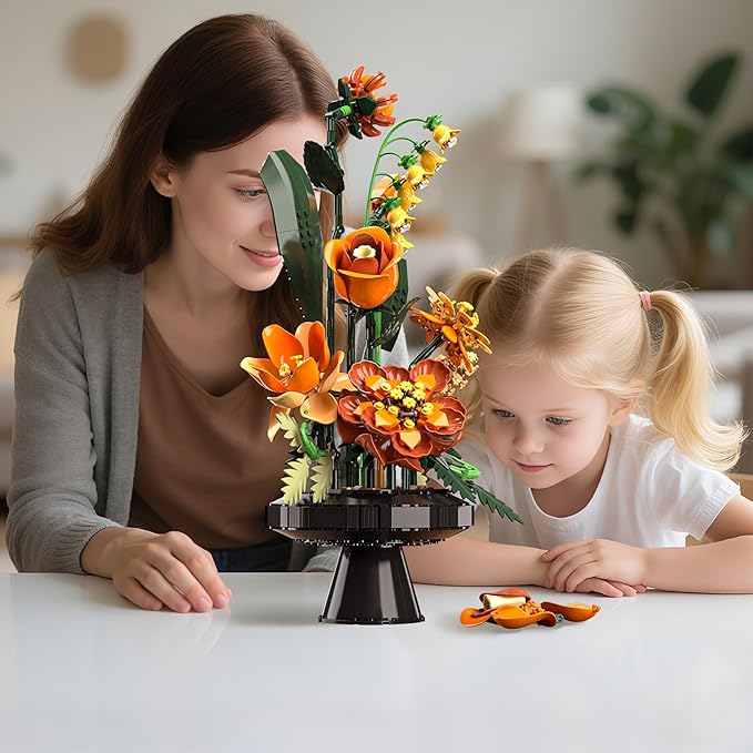 Flower Bouquet Building Blocks Set Artificial Flowers Toys Botanical Collection DIY Unique Home&ampOffice Bonsai Decoration Adults Teen Girls for BirthdayChristmas Holiday
