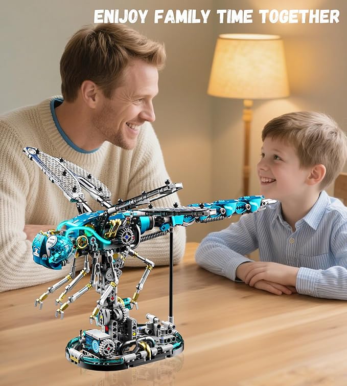 Mechanical Dragonfly Building Blocks for Adults Compatible with Lego Insect Animal World Model with Light &amp Display Stand Educational STEM Toys for Teens Home or Office Décor (866PCS)