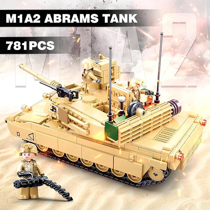 WW2 Army Tank M1A2 Main Battle Tank Military Model Toy Kits Inspired M1A2 Abrams Brick Building Set Including 2 Soldier Minifigures Gifts for 6-12 Year Old Kids Compatible with Lego 781 PCS1