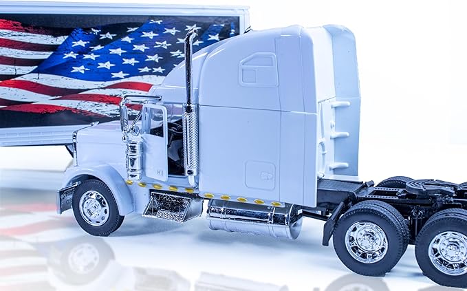 Shop72 1:32 Scale Toy Truck with Trailer Diecast Semi Long Hauler Truck Collectible Long Hauler with Trailer Realistic Diecast 18 Wheelers Semi Replica Freightliner Classic XL Model US Flag Theme