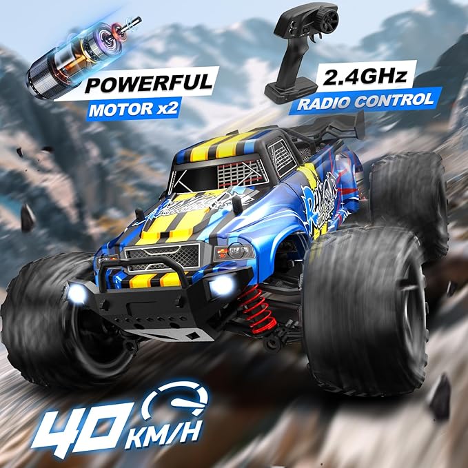 1:16 Scale RC Cars for Adult Remote Control Car Fast 40KPH Hobby RC Cars for Boys Age 8+ 4x4 All Terrain Off-Road RC Truck for Kids with 2.4 GHz Remote Control 2 Rechargeable Batteries