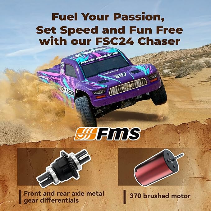 FMS FSC24 Chaser 1/24 RC Car 4X4 Off-Road High-Speed Short-Course Truck 2 Speed Transmission Brushless-Ready and 30-Minute Runtime2.4GHz Electric Vehicle Toys Gifts for Adults (Purple)