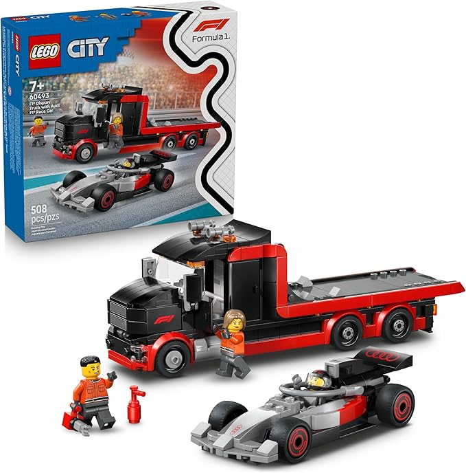 LEGO City F1 Display Truck with Audi F1 Race Car - Building Toy for Boys &amp Girls Ages 7+ - F1 Car Toy for Pretend Play - Gift for Birthdays - 60493
