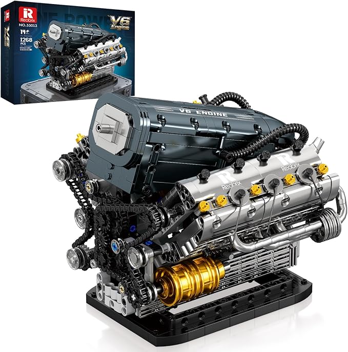 Reobrix V6 Engine Building Block Sets for Adults 33013 Mechanical Building Toy V6 Engine Model Kit Technic Engine Gift for Adults Art Decor for Home Office (1268PCS)